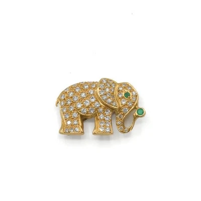 Brosche Anhänger Elefant mit 2 Smaragden und 40 Brillanten in 18 Kt 750 Gold - Bild 1 von 4