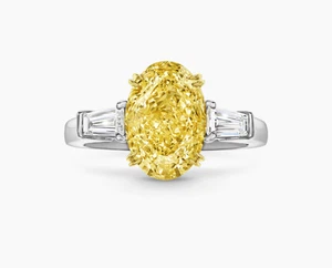 2.50 CT Fancy Vivid Yellow Oval Cut IGI Lab Grown Diamond Ring 14K White Gold - Picture 1 of 17
