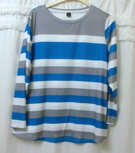 SHEIN Curve 1XL Langarmhemd gestreift weiß türkis Polyester & Elasthan - Bild 1 von 3