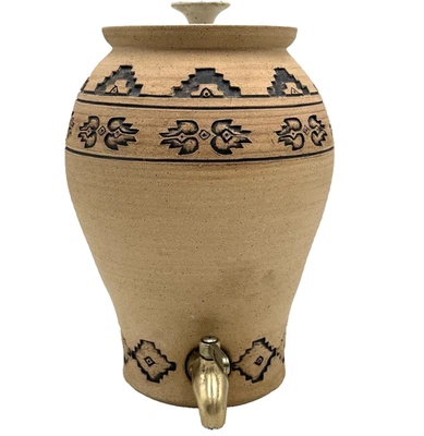 "Dispensador de bebidas Art Pottery Southwest Aztec Crock tapa grifo 11,5"" Sobieware" Foto 1 de 4