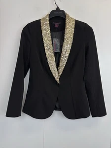 NUEVO Blazer Imaginary Voyage Mujer Talla S Negro Lentejuelas Solapa Ponte Chaqueta Fiesta - Imagen 1 de 7