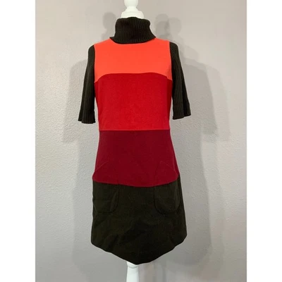 Per Se 羊毛安哥拉色块高领连衣裙 US 6 短袖 — 第 1/4 张图片