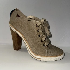 Diesel Ex-Cute Khaki Sneaker Heels 8-8.5* Canvas Shoes Pumps Lace-up Retail $132 - Picture 1 of 9