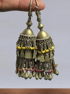 Afghan Hazaragi Vintage Earrings | Tassel Chandelier | Bohemian Tribal Jewelry - Picture 1 of 7