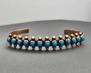 VTG Wheeler Copper Turquoise Petit Point Cuff Bracelet 6.5" Stamped Design - Picture 1 of 14