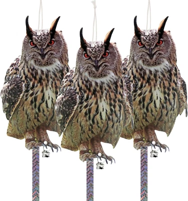 Owl to Keep Birds Away, 3Pcs Bird Scare Reflective Hanging Decoration for Garden - Image 1 of 4