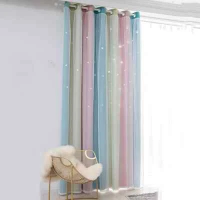 Rainbow Hollow-Out Star Blackout Curtains Girl Kid Nursery Bedroom Living Room - Image 1 of 4