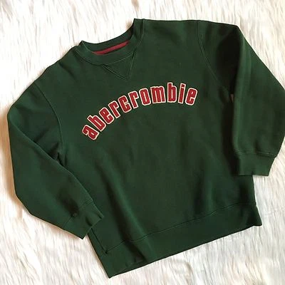Abercrombie Fitch Boys Medium AF Fleece Green Sweater Sweatshirt Red Spellout - Image 1 of 4