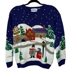 Northern Isles Vintage Winter Village Skating Holiday Christmas Sweater Large - Picture 1 of 14