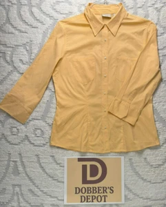 Vintage Covington Button Up Stretch Shirt Blouse Women 12 Medium Yellow Cotton - Picture 1 of 13