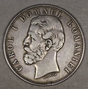 1880 Romania Silver 5 Lei - Picture 1 of 3