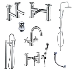Crosshead Style Modern Chrome Bathroom Taps Variation, Basin, Bath, Freestanding - Picture 1 of 59