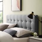 Fabric Upholstered Button Tufted Square Full Size Headboard in Gray
