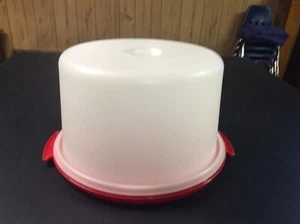 Vintage Tupperware Red 684-2 Cake Carrier with Sheer 683-2 Top (Good) - Picture 1 of 8