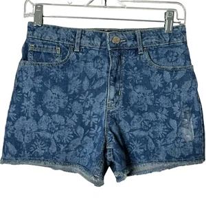 Gap Shorts Girl's Sz 16 Blue Adjustable Waist Denim Floral Raw Hem Stretch High - Picture 1 of 9