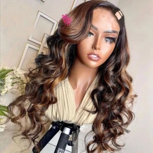 Highlight Chestnut Brown V Part Human Hair Wig Remy Glueless Full Machine Wig - Bild 1 von 9