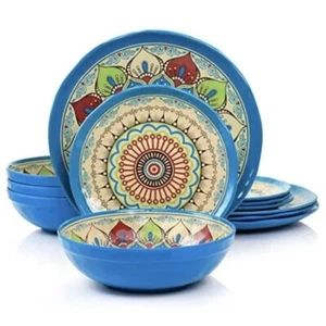 Elama Camilla 12-teiliges Melamin Multicolor Mandala Design Geschirrset - Bild 1 von 8