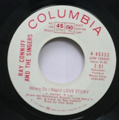 Pop Promo 45 Ray Conniff And The Singers - Love Story / Out Of The Darkness On C - Image 1 of 2