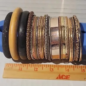 Lot Of Mostly Metal + Wood, Bracelets Bangles Women's Jewelry Bundle Over 4.5in - Picture 1 of 11