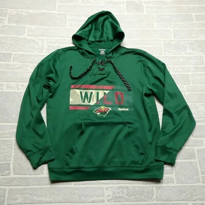 Minnesota Wild Hockey Hoodie Size M Reebok Green Micro Fleece Hooded Sweatshirt - Image 1 of 4
