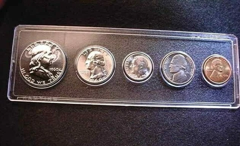 1960 (SMALL DATE) PHILADELPHIA 5 COIN MINT SET ALL BU COINS 90% SILVER!!    #33 Cover