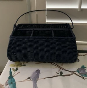 Vintage Rattan Wicker Basket Organizer Blue - Picture 1 of 1