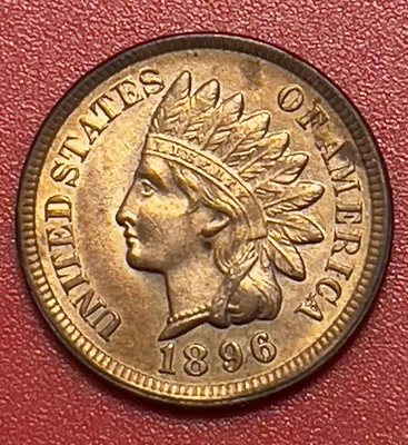 1896 Indian Head Cent,  Red/Brown, Uncirculated, Toned Reverse. - Image 1 of 3