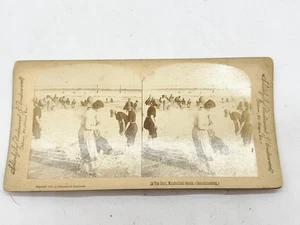 ANTIQUE STEREOVIEW PHOTO MANHATTAN BEACH SURF OCEAN SCENE 1889 - Picture 1 of 10