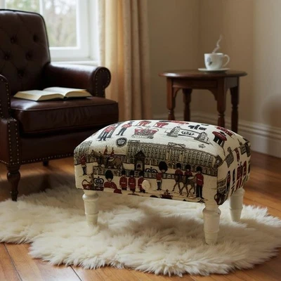 London Fabric Tapestry Ottoman Footstool With Drawer Lounge Padded Footstool - Image 1 of 4
