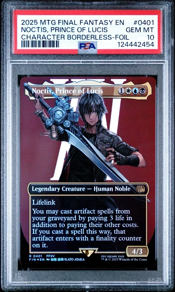 2025 MTG FINAL FANTASY CHARACTER BORDERLESS-FOIL NOCTIS, PRINCE OF LUCIS PSA 10 - Image 1 of 2