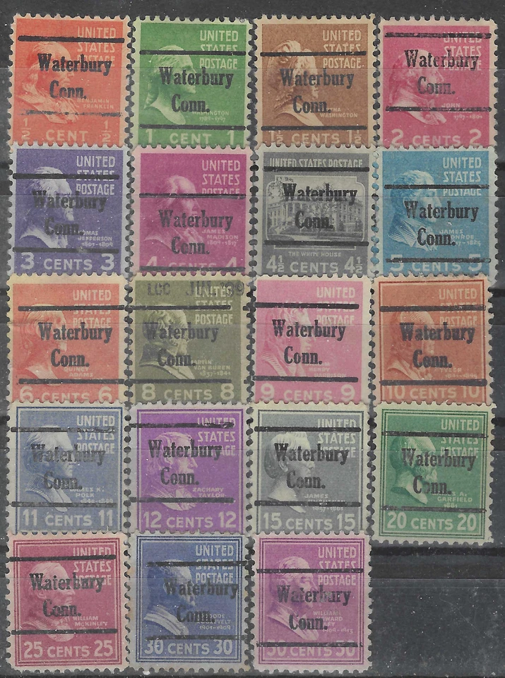 CONNECTICUT PRECANCELS, PREXYS, WATERBURY, TYPE 230, 19 DIFFERENT - Image 1 of 1