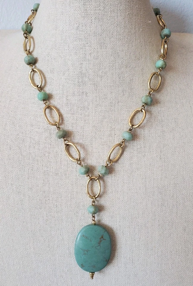 Collar Lia Sophia Tahoe Imitación Turquesa Piedra Menta Tono Dorado Y Gota Foto 1 de 4
