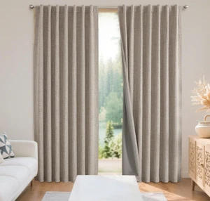 Natural Linen Blackout Curtains 52 X 108 inch Thermal Insulated 2 Panels - Picture 1 of 3