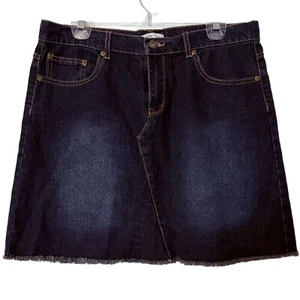 Womens Dark Wash Denim Frayed Hem Five Pocket Mini Casual Skirt Per Se - Picture 1 of 6