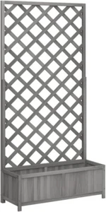 vidaXL Wooden Planter with Trellis - Gray Solid Fir Wood Outdoor Flower Box - Picture 1 of 7