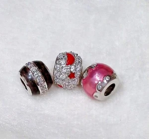 SET: 3 Abalorios / charms / beads (sterling, cz, enamel) for european bracelet - Imagen 1 de 8