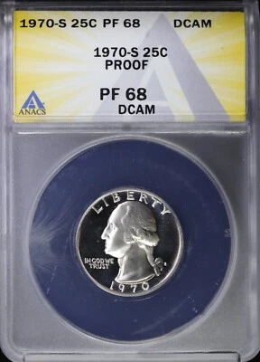 1970-S Proof Washington Quarter 25c ANACS PF 68 | DCAM Deep Cameo PR - Image 1 of 4