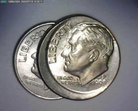 1998 P ROOSEVELT DIME, OFF CENTER, BROAD STRIKE, DIE CLASH  US ERROR COIN Cover