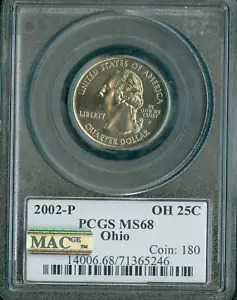 2002 P OHIO FLAG STATE QUARTER PCGS MS68 . - Picture 1 of 2
