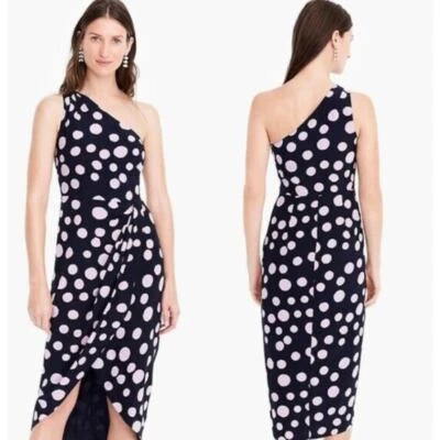 Vestido para mujer J.Crew de un hombro 100 % seda a lunares azul marino púrpura talla 4 Foto 1 de 4