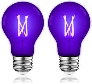 A19 Edison UV LED Black Light Bulb, 6W, E26 Base, 2 Pack - Picture 1 of 11