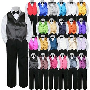 23 Colores Chaleco Negro Moño Pantalones Corbata Niño Niño Pequeño Traje Formal Esmoquin 4 piezas Talla S-8 - Imagen 1 de 25