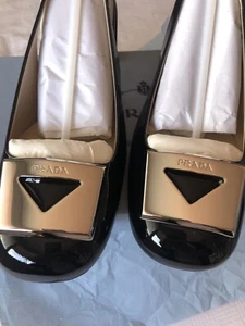 Prada women's patent leather calzature donna vernice slingback logo pumps shoes - Picture 1 of 24