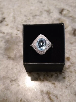 MUY GRANDE, PRECIOSO solitario de topacio azul cielo de 3,75 quilates en latón plat/bond/talla 7 Foto 1 de 4