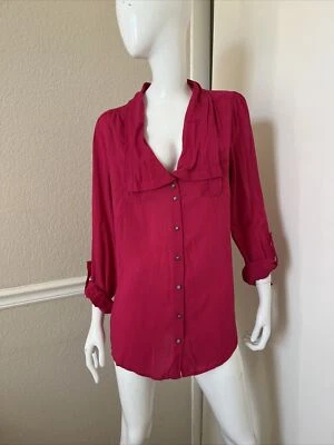 Blusa túnica ODILLE ANTHROPOLOGIE rosa brillante con botones delanteros talla 8 Foto 1 de 4