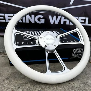 14" Billet Steering Wheel for Chevy GM Ford Dodge - White Wrap GMC Modern Horn - Picture 1 of 3