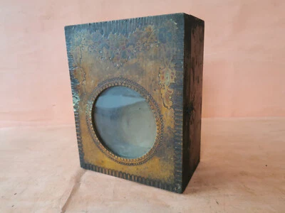 ANTIQUE PRIMITIVE OLD HAND PAINTED WOODEN WALL HANGING CLOCK BOX  - Image 1 of 4