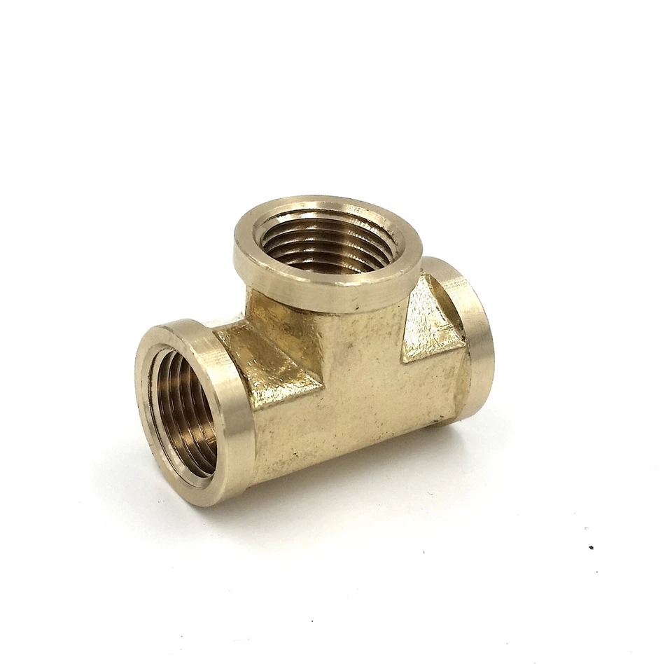 1/2" NPT Female Pipe T-Tee - 3 Way Brass Fitting -Connect Air, Water, Oil, & Gas - Image 1 of 1