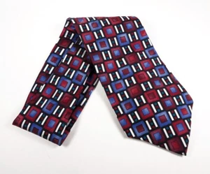 Vintage HENRY GRETHEL Geometric Silk Tie - Red, Burgundy, White, Blue & Black - Picture 1 of 2