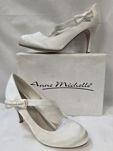 Anne Michelle Ivory wedding Occasion Shoes UK 8 Heel Bow BNWB (NTH) - Picture 1 of 13